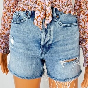 PacSun 90s Girlfriend High Waisted Distressed Denim Shorts Light Wash Size 24